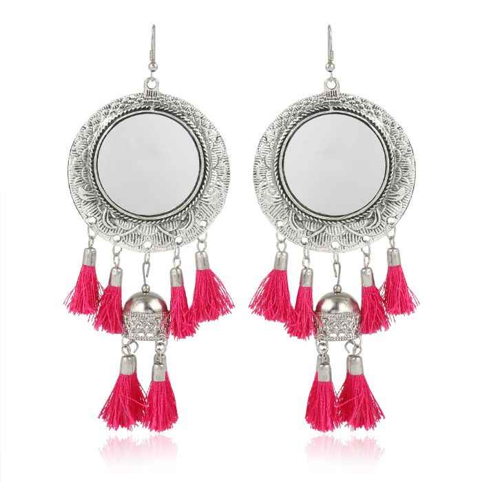 Buy Karatcart Jaipuri Designer Vintage Oxidised Silver Tribal Dangler Hanging Mirror Earring Antique Jewellery - Purplle
