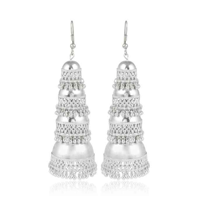 Buy Karatcart Jaipuri Designer Oxidised Silver Tribal Light Weighted Multi- layered Jhumki Earring for Women - Purplle