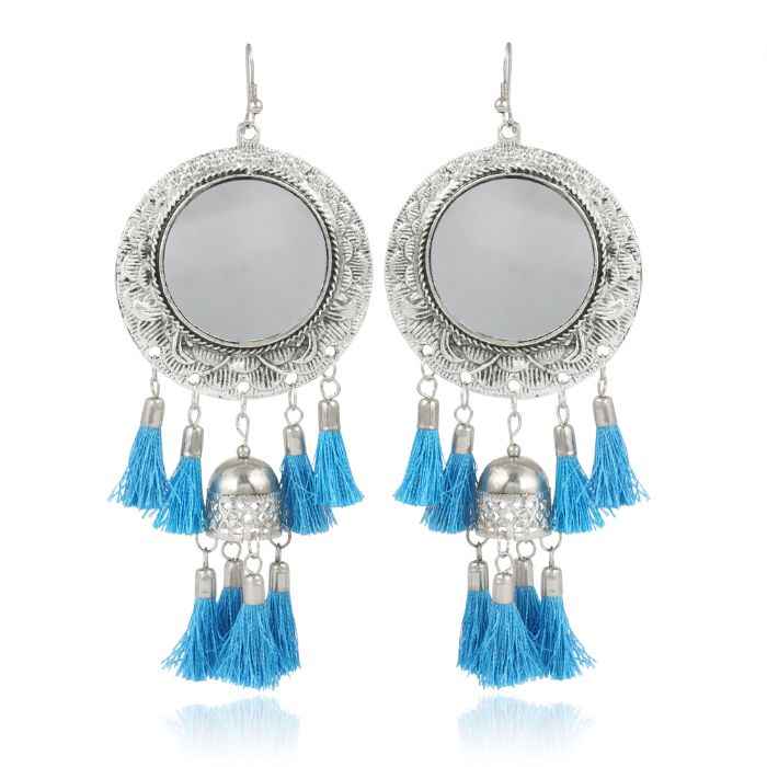 Buy Karatcart Jaipuri Designer Vintage Oxidised Silver Tribal Dangler Hanging Mirror Earring Antique - Purplle