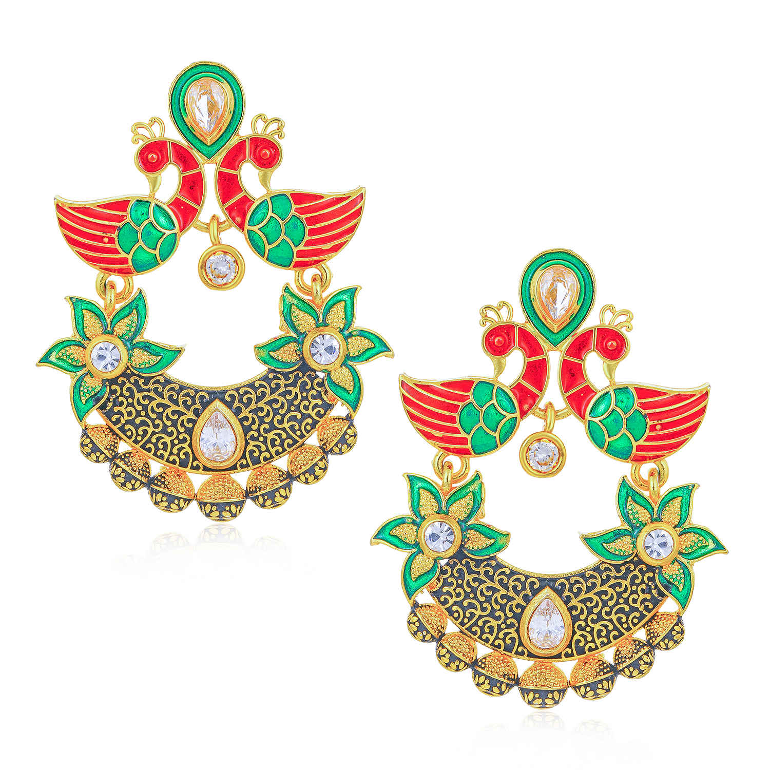 Buy Sukkhi Cluster Kundan Peacock Gold Plated Mint Meena Collection Earring for Women - E77975 - Purplle