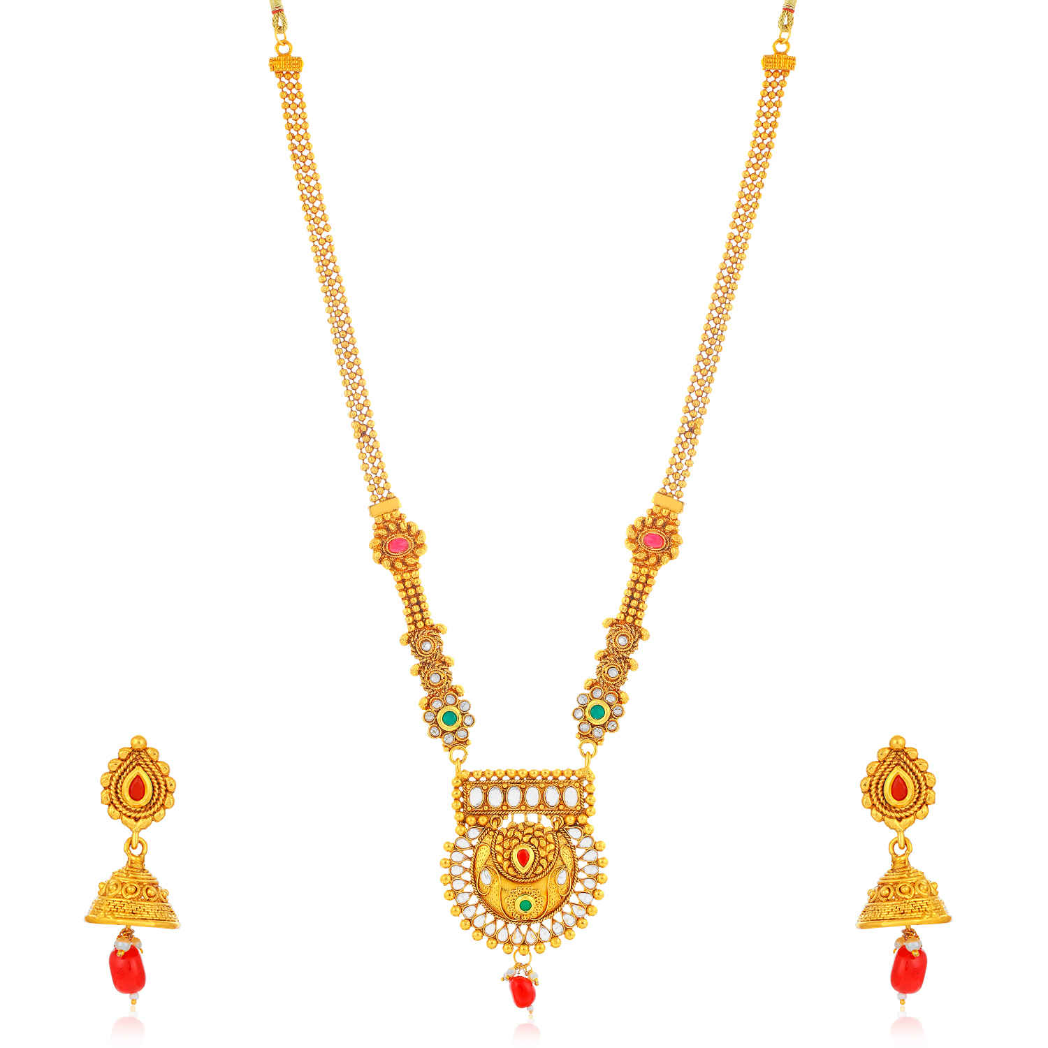 Buy Sukkhi Wavy Gold Plated Kundan Long Haram Necklace Set for Women - N79312 - Purplle