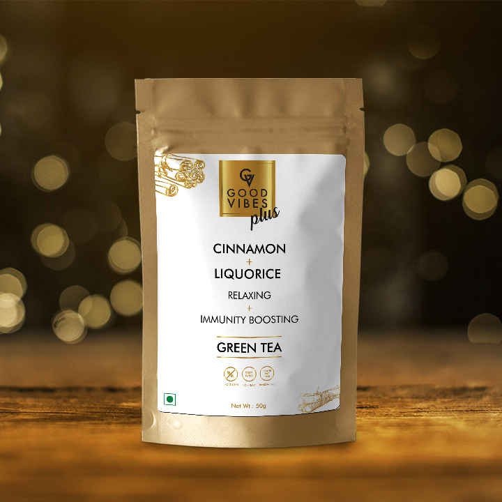 Buy Good Vibes Plus Relaxing + Immunity Boosting Green Tea - Cinnamon + Liquorice (50 gm) - Purplle