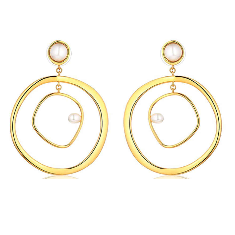 Buy Ferosh Fathiya Golden Pearl Loop Dangler Earrings - Purplle
