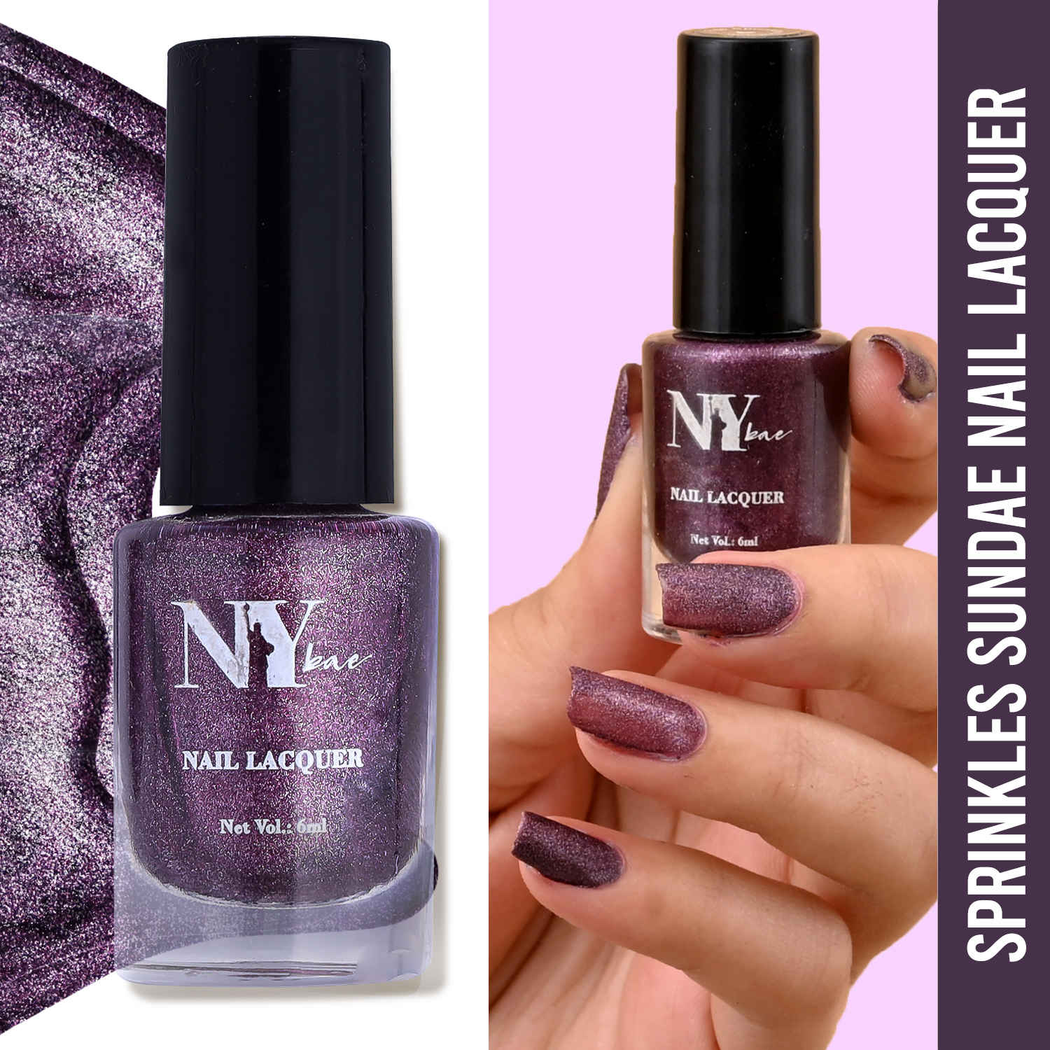 Buy NY Bae Sugar Effect Sprinkles Sundae Nail Lacquer - Figs Sprinkles Sundae 4 (6 ml) | Mauve Purple | Rich Pigment | Chip-proof | Cruelty Free - Purplle