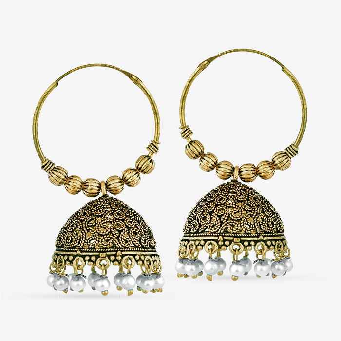 Buy Queen Be Oxidised Jhumki, White Beads - EJ19018 - Purplle