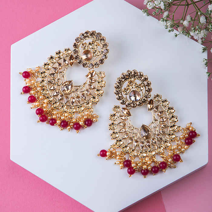 Buy Queen Be Kundan Look, Ruby Red Beads Earring - EV19015 - Purplle