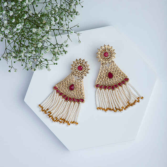 Buy Queen Be Red Enamel, White Pearls Chandelier - EV19021 - Purplle