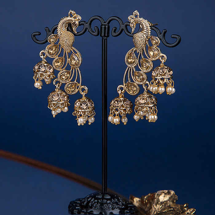Buy Queen Be Peacock Jhumki Brown Stones Earrings - EV19025 - Purplle