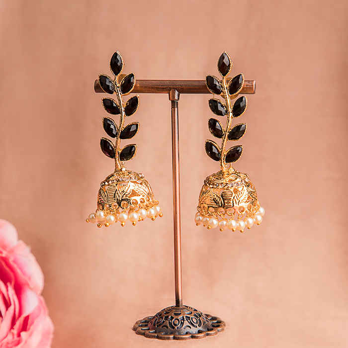 Buy Queen Be Black Enamel Leaf Jhumkis - EV19029 - Purplle