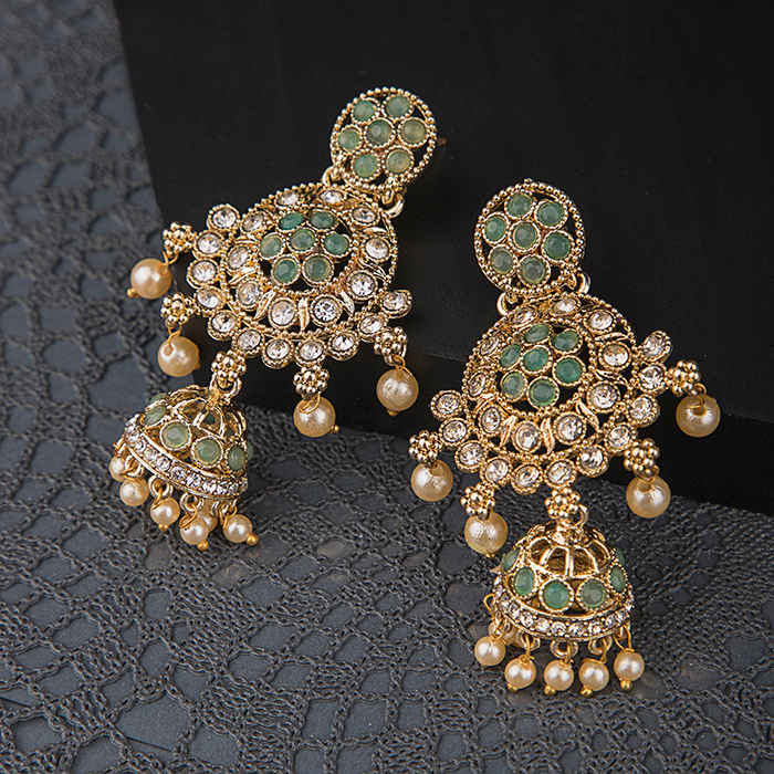 Buy Queen Be Green Stones, Dangling Pearls Chandelier Earrings - EV19031 - Purplle