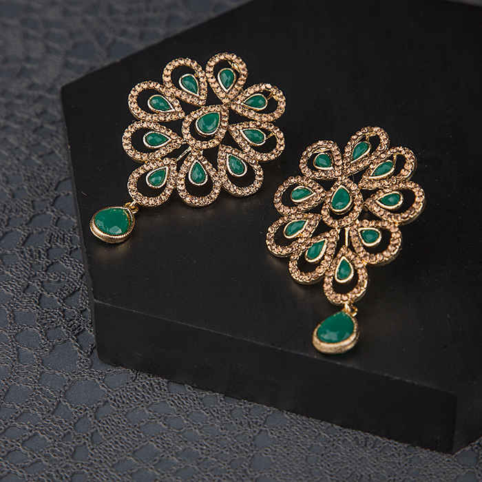 Buy Queen Be Flower Emerald Green Color Stone Earrings - EV19042 - Purplle