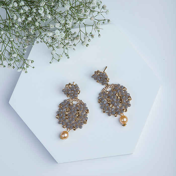 Buy Queen Be Statement Chandeliers, Grey Color Stone & Tinted Pearl - EV19048 - Purplle