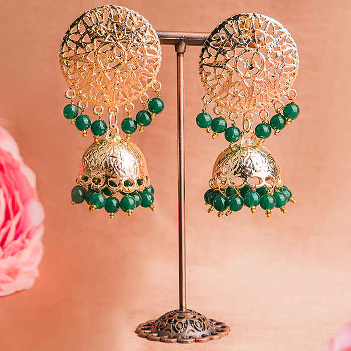 Buy Queen Be Gold Jali Jhumkis, Emerald Green Beads - EV19053 - Purplle