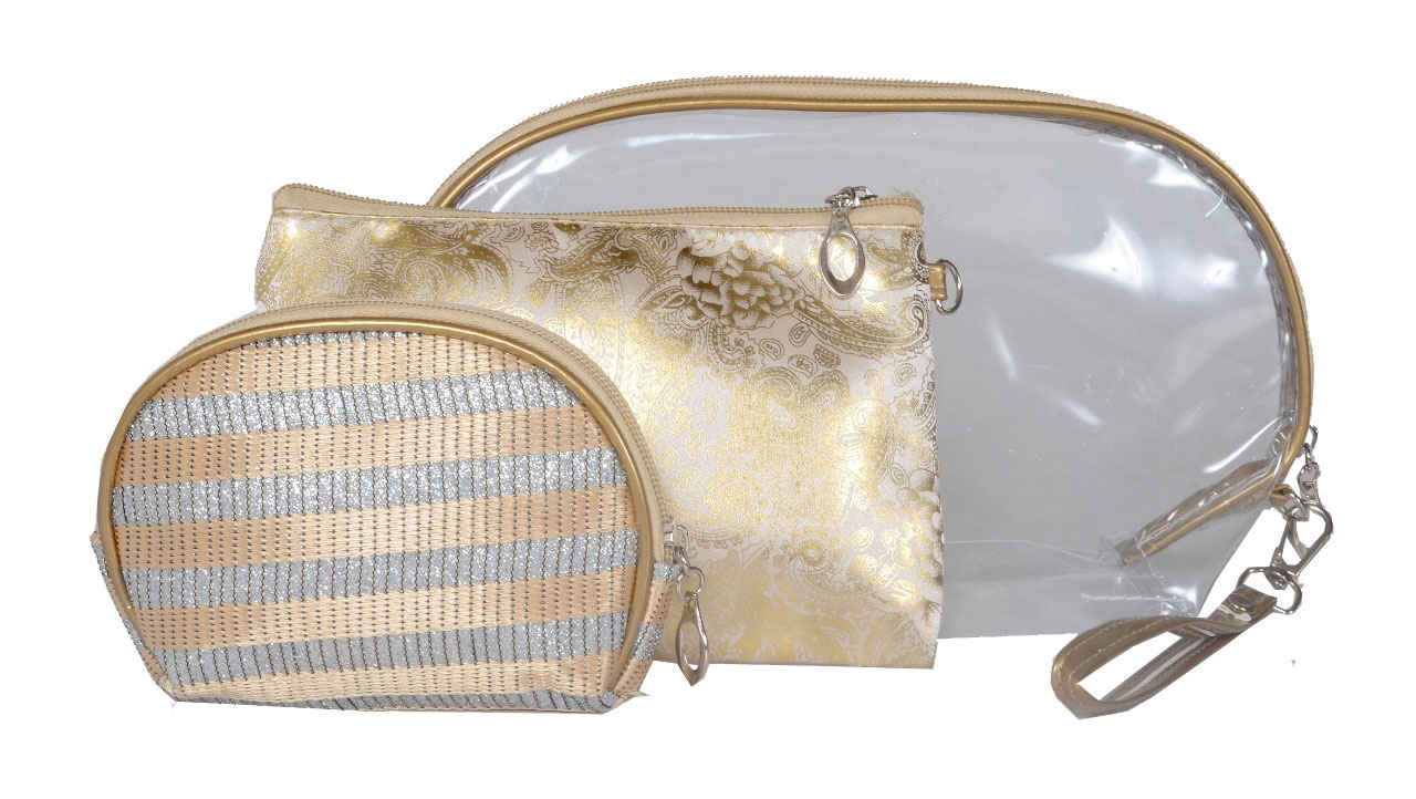 Buy Bonjour Paris Coat Me Women's Multi  purpose 3 pc Vanity Pouch / Makeup Bag Organiser (Classic Gold) - VPB05-GD - Purplle