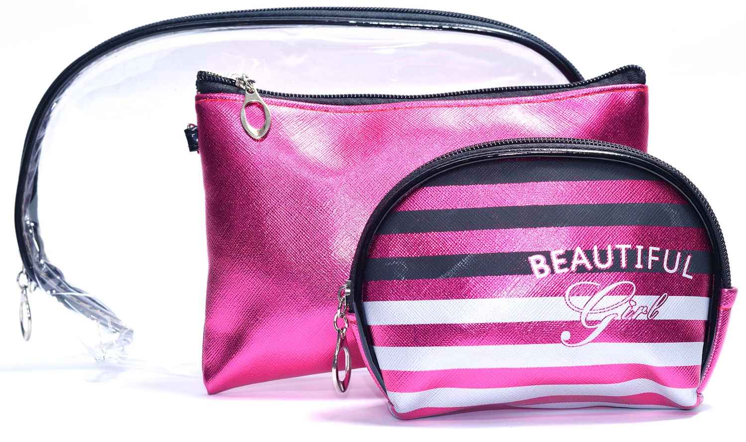 Buy Bonjour Paris Coat Me 3 pc Women's Multi Purpose Makeup Bag / Vanity Pouch / Cosmetic Travel Kit Organiser (Pink) - Purplle