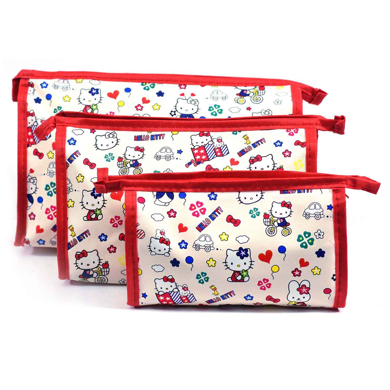 Buy Bonjour Paris Coat Me 3 pc Women's Multi Purpose Makeup Bag / Cosmetic Pouch Kitty Carton Red - Purplle