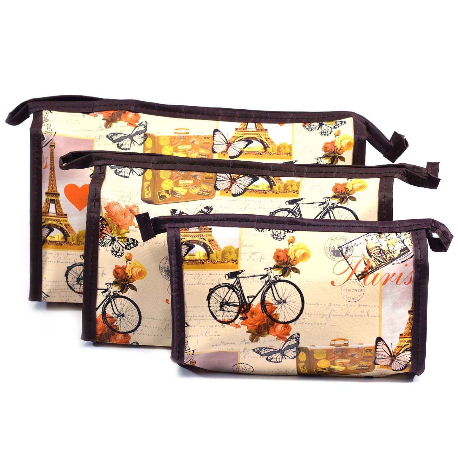 Buy Bonjour Paris Coat Me 3 pc Women's Multi Purpose Makeup Bag / Cosmetic Pouch Milky Brown - Purplle