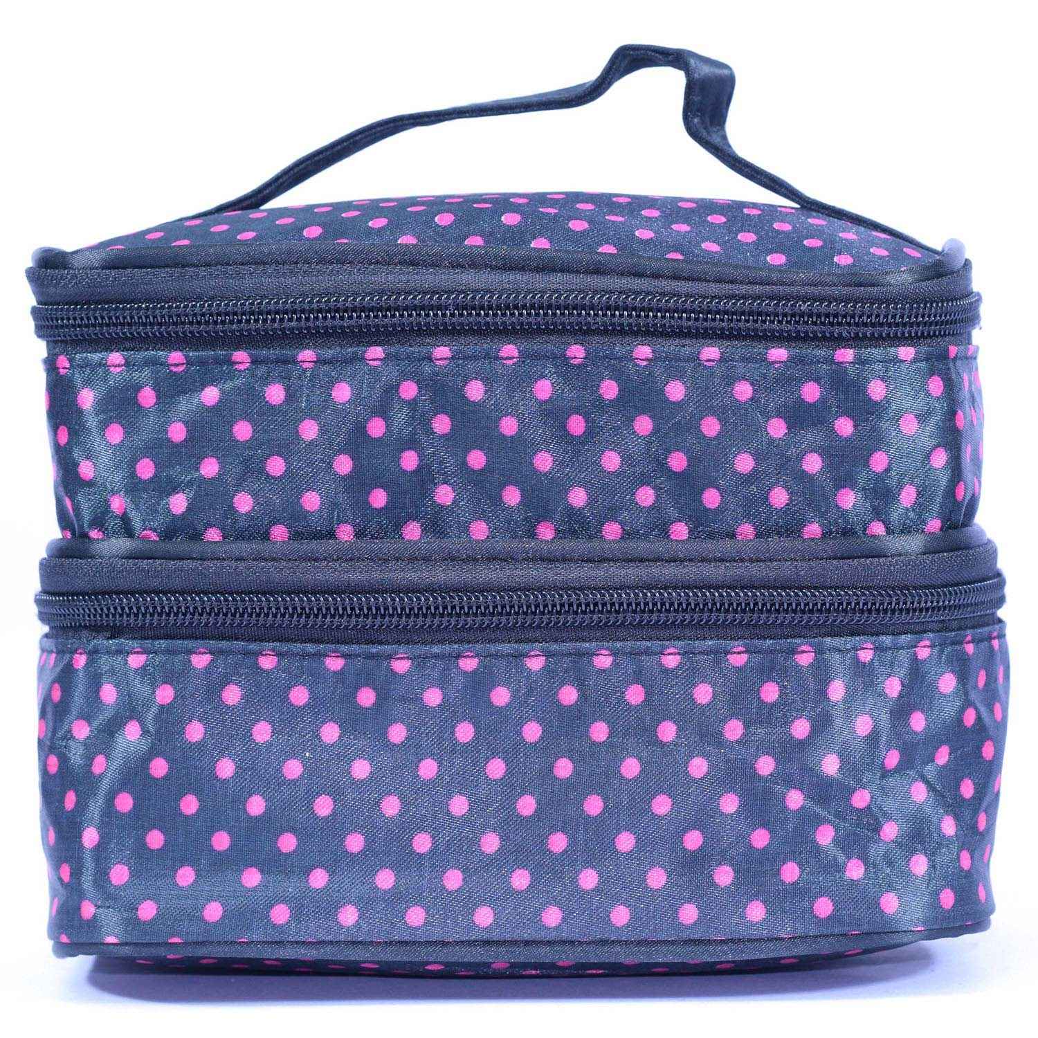 Buy Bonjour Paris Coat Me Women's Multi Purpose Double compartment Vanity Case / Cosmetic Pouch / Makeup Travel Organiser Kit - Polka dots (Pink) - Purplle