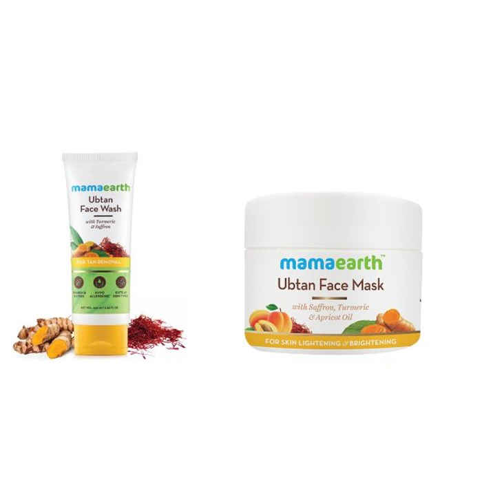 Buy Mamaearth Skin Lightening & Brightening Combo Ubtan Face Mask (100 ml) + Ubtan Face Wash (100ml) With Turmeric & Saffron - Purplle