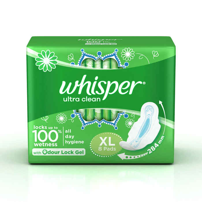 Buy Whisper Ultra Sanitary Pads Extra Large Wings 8 pc Pack - Purplle