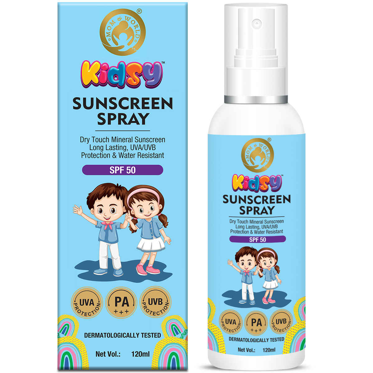 Buy Mom & World Mineral Based Kids Sunscreen Spray SPF 50, Water Resistant, UVA/UVB PA+++, (120 ml) - Purplle