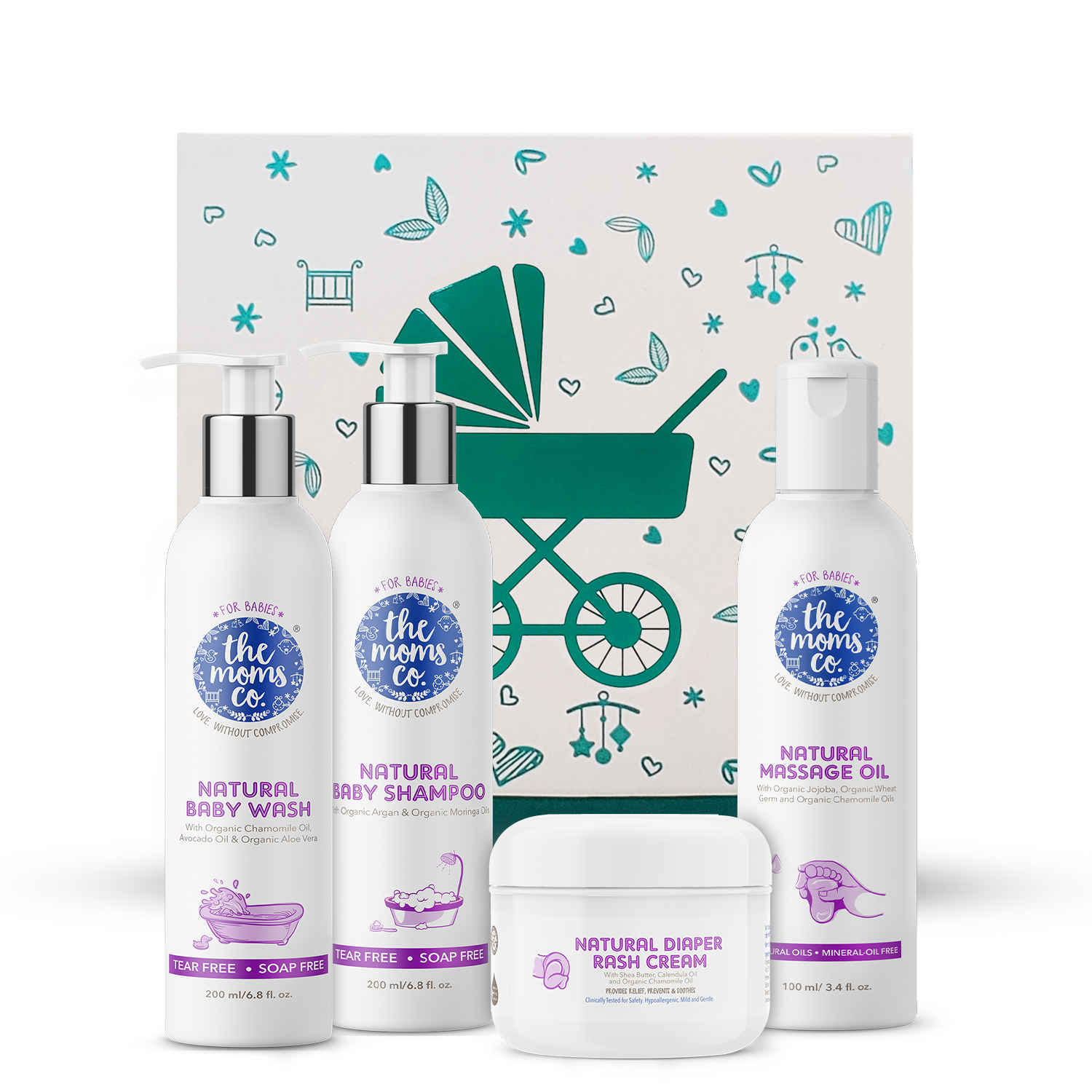 Buy The Moms Co. Baby Essentials Ribbon Gift Box with Shampoo (200 ml), Diaper rash cream (25 g), Body Wash (200 ml) and Massage oil (100 ml) - Purplle