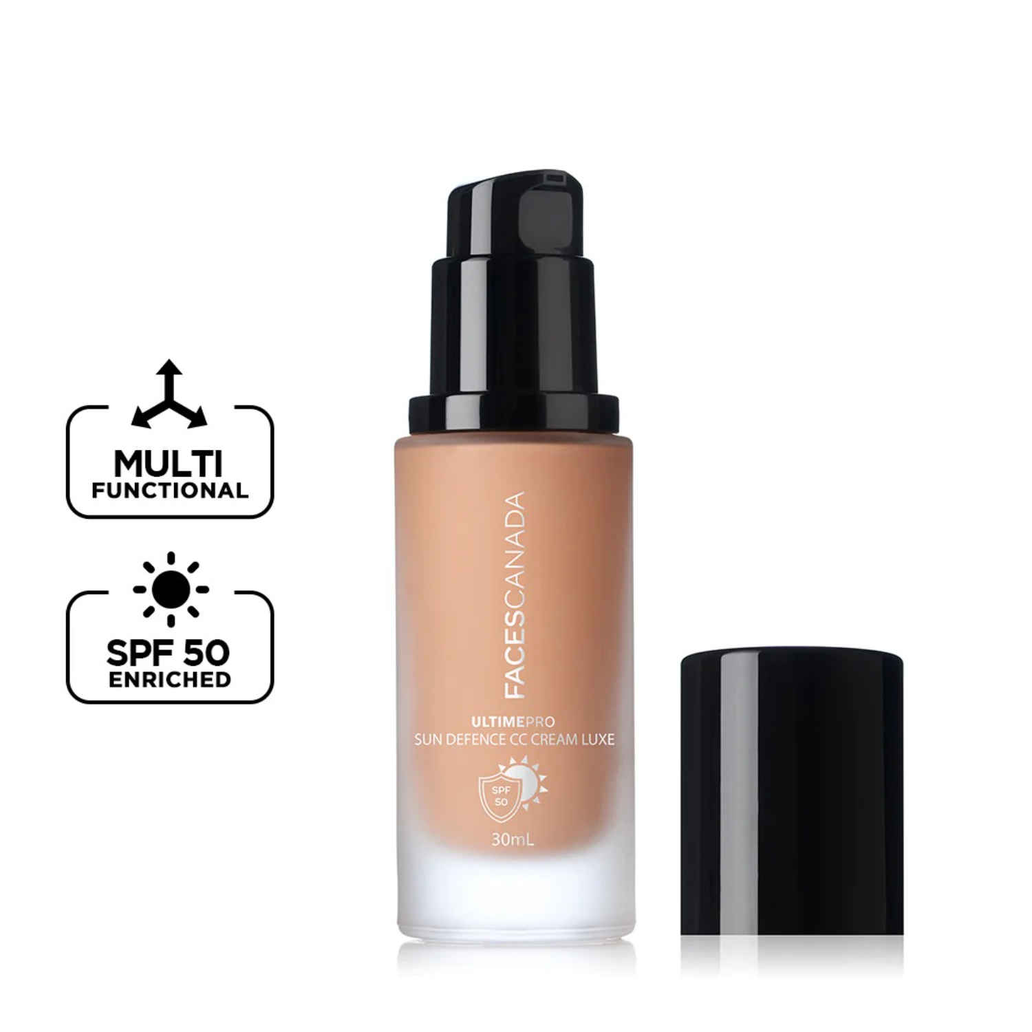 Buy FACES CANADA Ultime Pro Sun Defense CC Cream Luxe SPF 50 - Natural, 30 ml | Brightens Dull Complexion | Improves Skin Texture | Sun Protection with UVA-UVB Filters | Water Based Oil-Free Formula - Purplle
