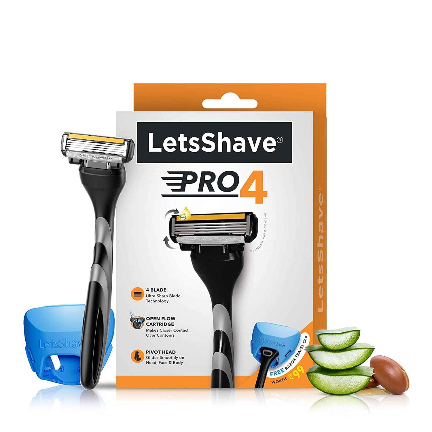 Buy Letsshave Pro 4 Shaving Manual Razor For Men -1 Razor Handle + Pro 4 Blade + Razor Cap - Purplle