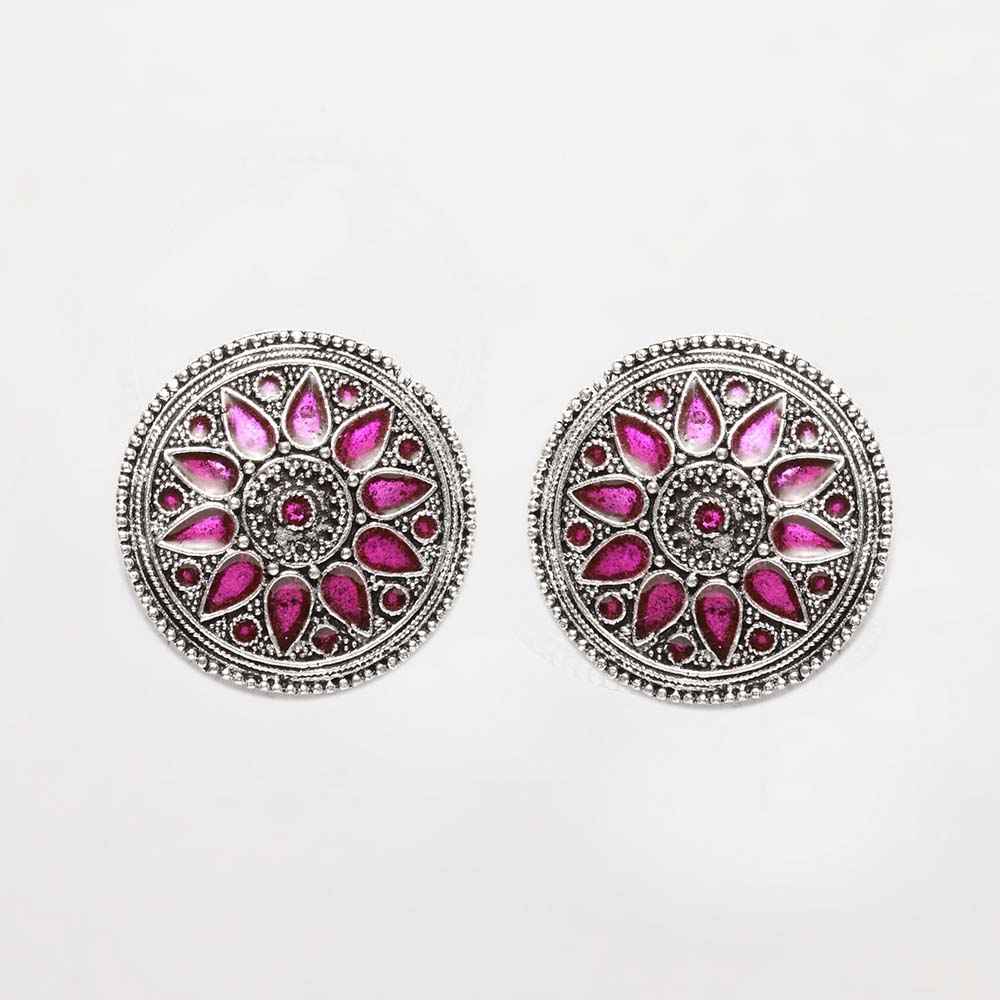 Buy Ferosh Leela Magenta Oxidized Stud Earrings - Purplle