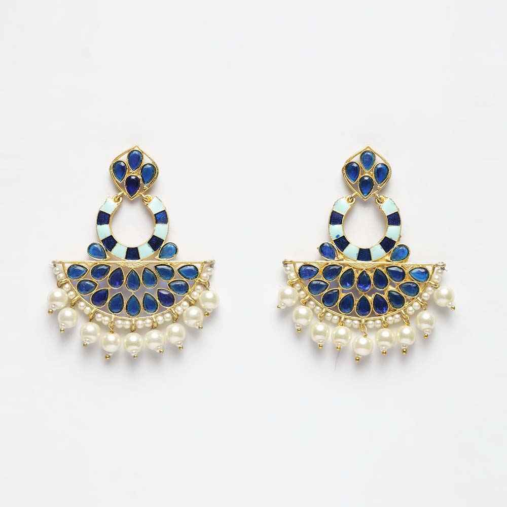 Buy Ferosh Royal Blue And Gold Meenakari Earrings - Purplle