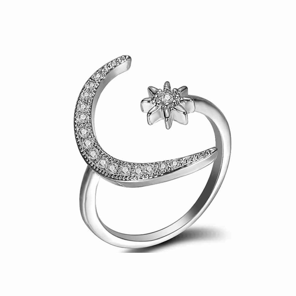 Buy Ferosh Effie Crescent Sun Rhinestone Silver Statement Ring - Purplle