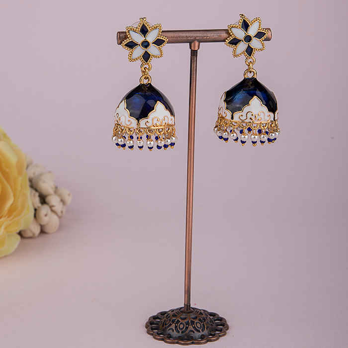 Buy Queen Be White & Blue Enameled Glamorous Jhumki - ES19008 - Purplle