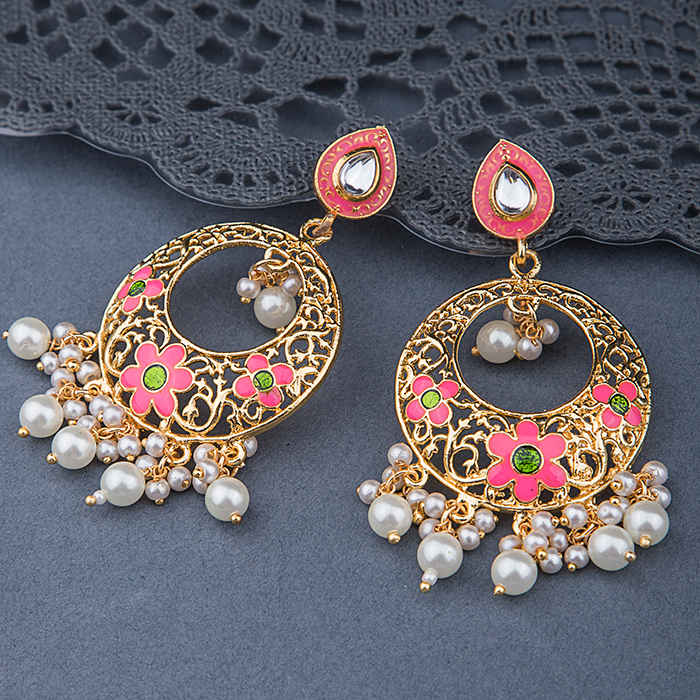Buy Queen Be Pink Enameled Flower Chandbali - ES19020 - Purplle