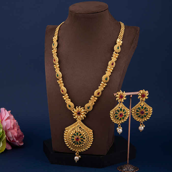 Buy Queen Be South Indian Studded Rani Haar, Ruby Red & Emerald Green - NV19024 - Purplle