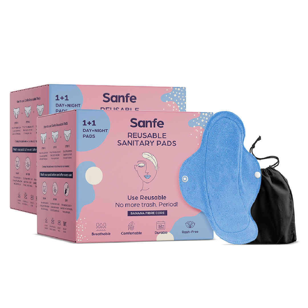 Buy Sanfe Reusable Sanitary Menstrual Pads for Women with Banana Fibers | Includes 2 Day Pad and 2 Night Pad | Lasts Upto 150 Washes (Pack of 4) - Purplle