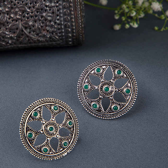 Buy Queen Be Oxidised Flower Round Studded Tops - Purplle