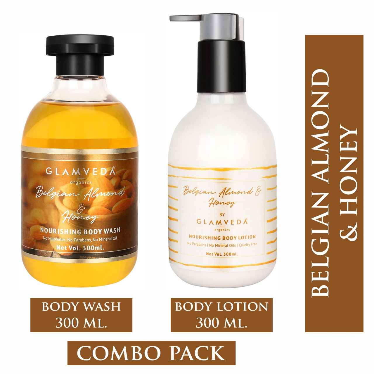 Buy Glamveda Belgian Almond & Honey Body Wash & Lotion Combo (600 ml) - Purplle