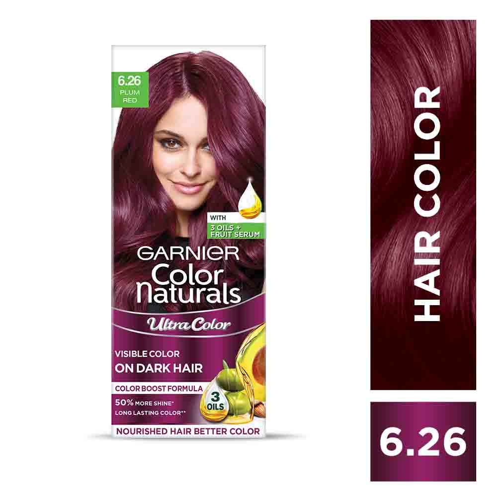 Buy Garnier, Hair Colouring Creme, Long-lasting Colour, Smoothness & Shine, Color Naturals, Shade: 6.26 Plum Red, 55 ml + 50 gm - Purplle