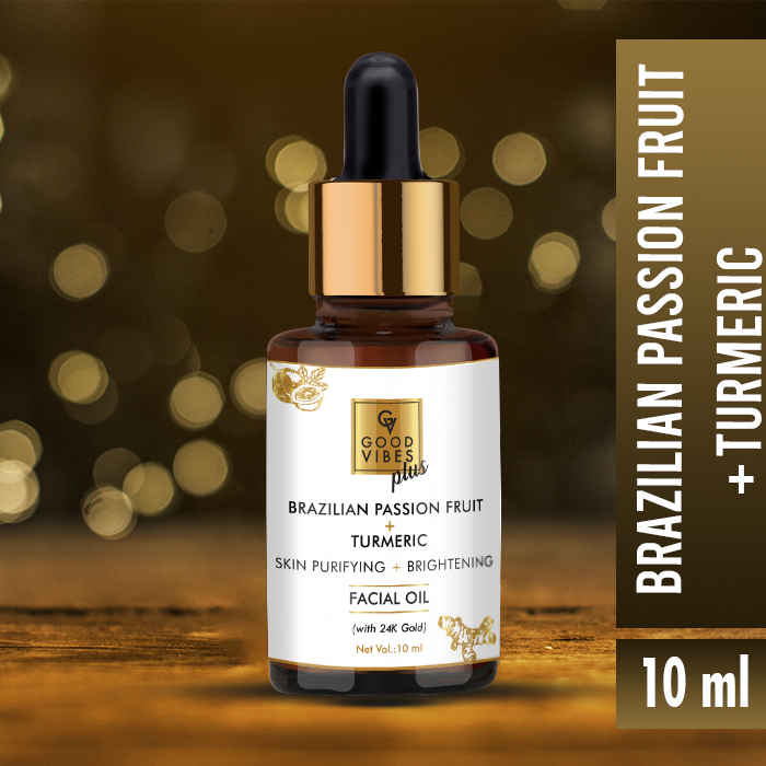 Buy Good Vibes Plus Brazilian Passion Fruit + Turmeric Skin Purifying + Brightening Facial Oil with 24K Gold (10 ml) - Purplle