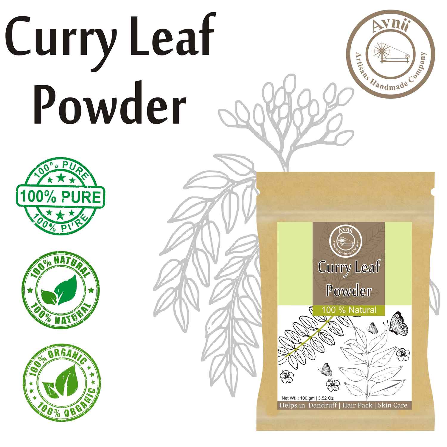 Buy Avnii Organics 100% Natural Curry leaf Powder: Good for Face and Hair - Purplle