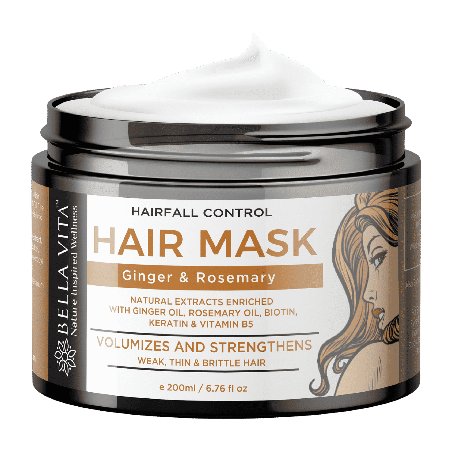 Buy Bella Vita Organic Hair Mask Cream For Volume & Strength With Ginger, Rosemary, Eucalyptus, Argan Oil, Keratin & Biotin For Women & Men (200 ml) - Purplle