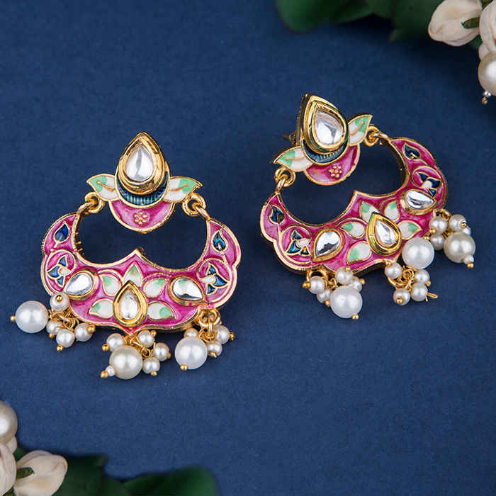 Buy Queen Be Royalty Pink Enamel & Kundan Chandbali - Purplle