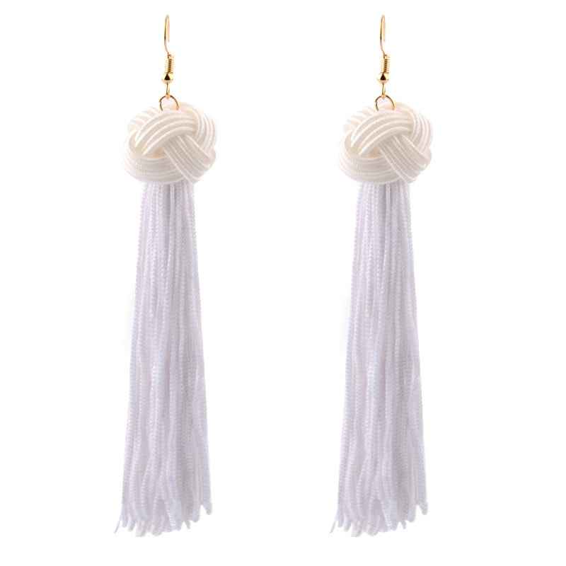 Buy Femnmas White Knot Silk Thread Tassel Earrings - Purplle