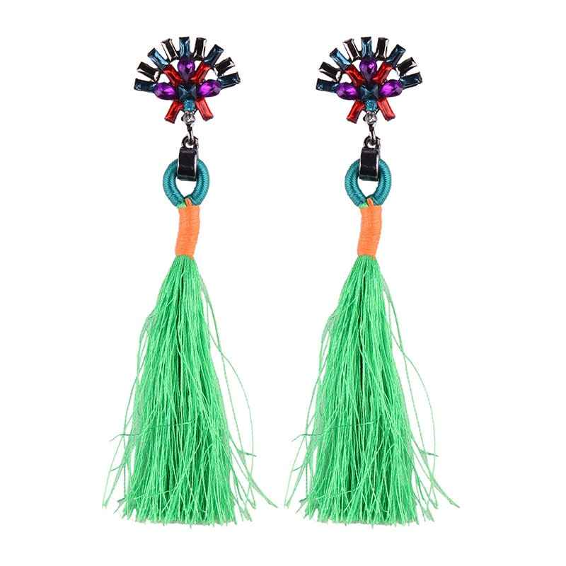 Buy Femnmas Neon Green Thread Long Tassel Party Earrings - Purplle