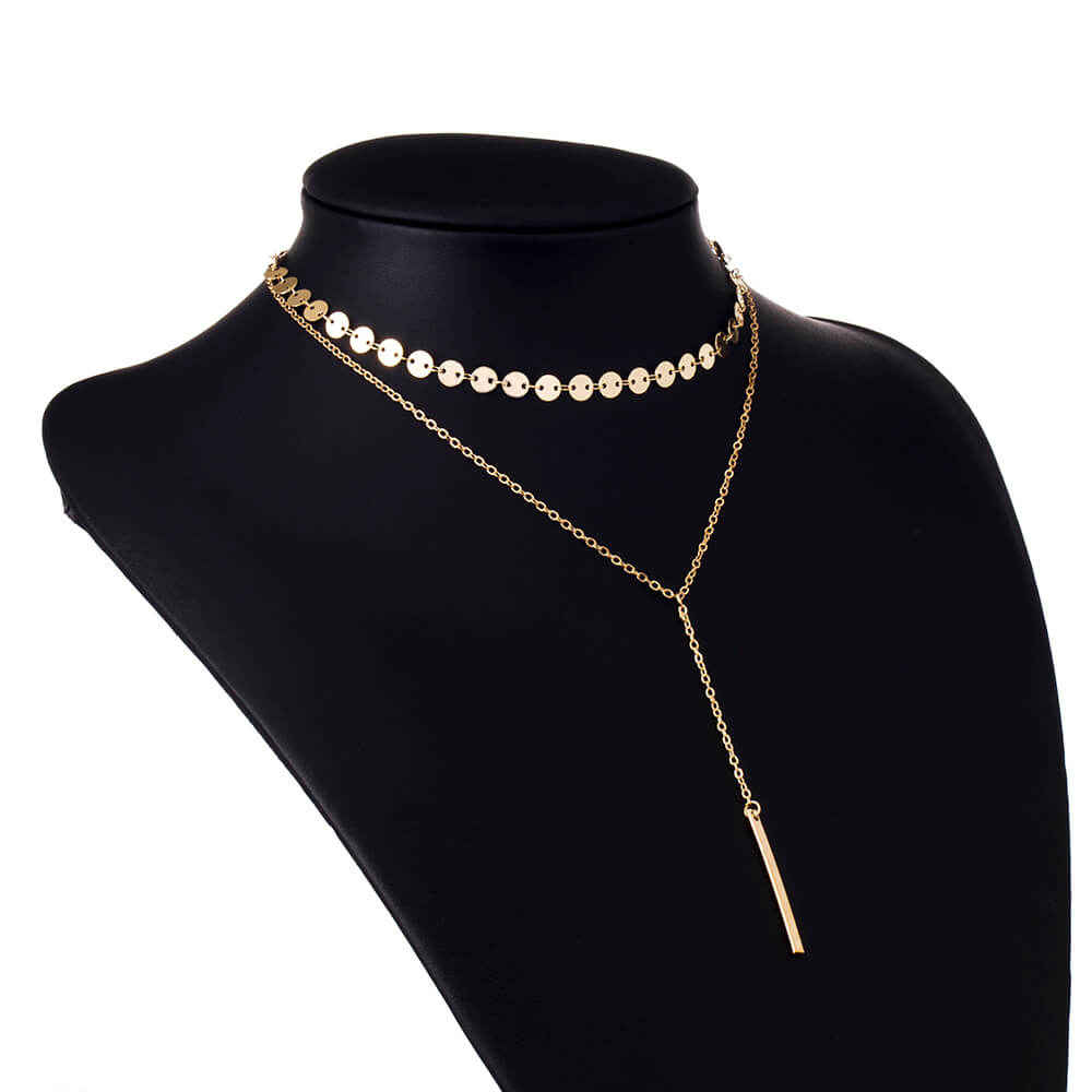 Buy Femnmas Golden Sequin Layered Choker - Purplle