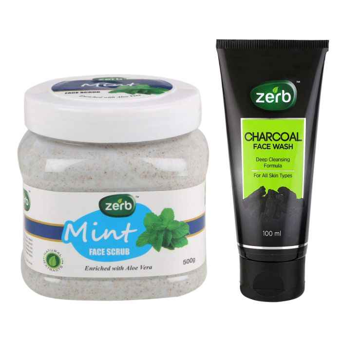 Buy Zerb Mint Face Scrub 500g With Anti Pollution Activated Charcoal Face Wash (100 ml) - Purplle