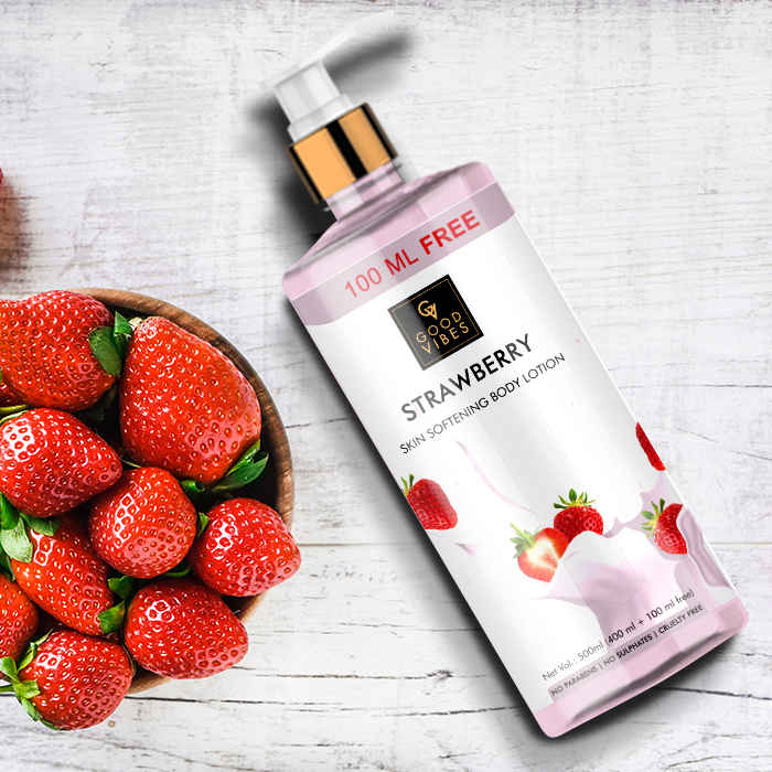 Buy Good Vibes Skin Softening Body Lotion - Strawberry (400ml + 100 ml free) - Purplle