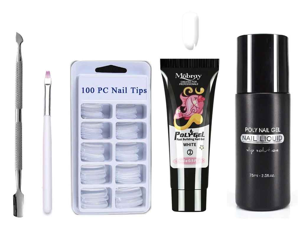 Buy Mobray Poly Gel Extend Builder Polygel Finger Nail Extension UV LED Acrylic Builder Gel Polygel - 15ml + Slipsolution 75ml + 100 Nail tips (1 Box) (02_15ml_5 Pcs Kit) - Purplle