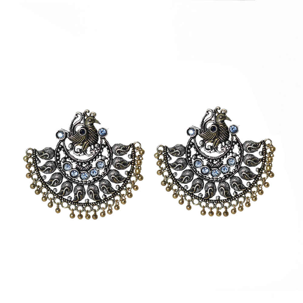 Buy Ferosh Bhavya Dual Tone Blue Oxidized Mor Statement Earrings - Purplle