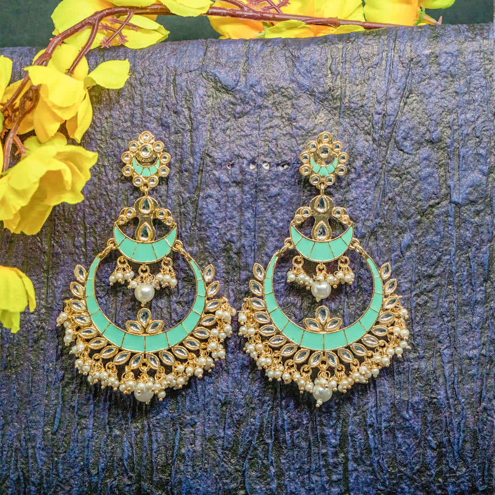 Buy Ferosh Idika Turquoise Golden Pearl Chandbali Earrings - Purplle